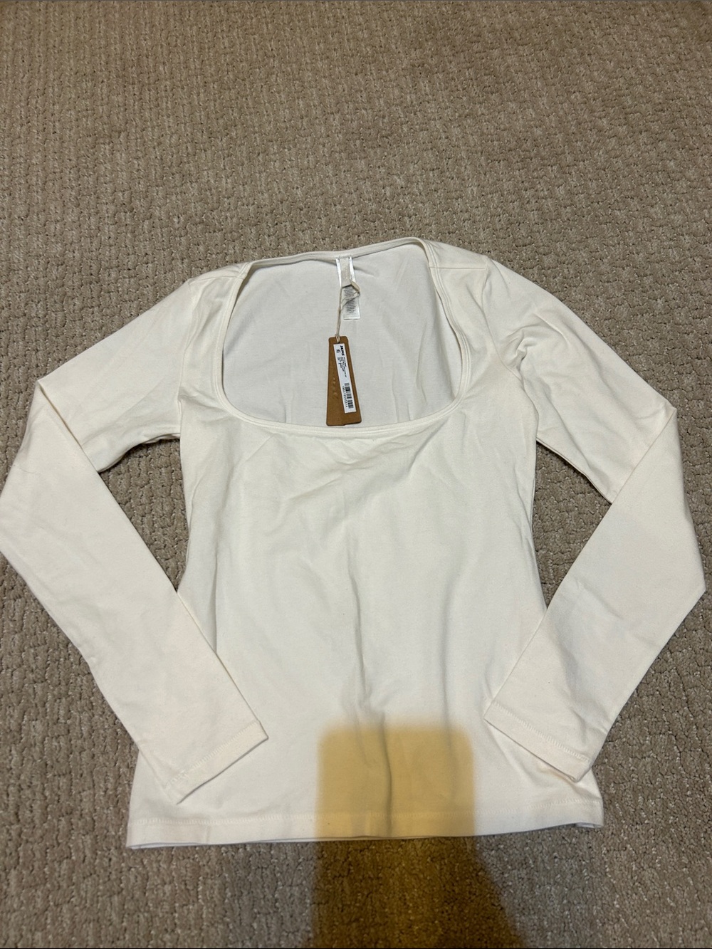 Skims cotton jersey scoop neck long sleeve top marble medium NWT